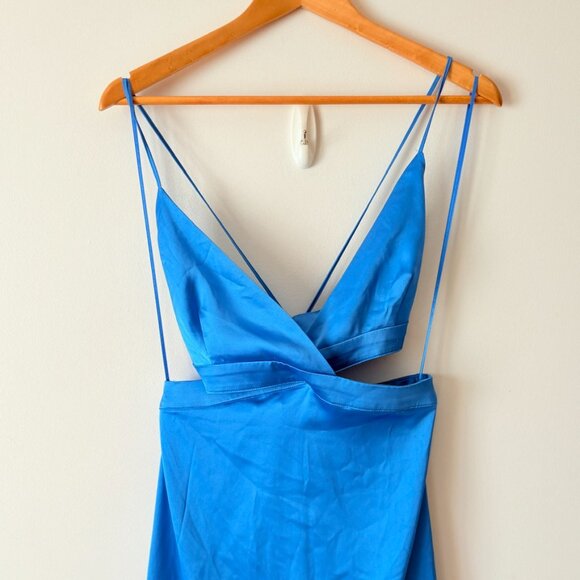 Zara Satin Effect Cut Out Maxi Dress Blue Bloggers Fav Size Small - Picture 9 of 14